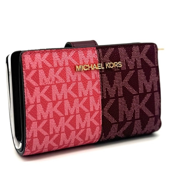 Michael Kors Medium Bifold Zip Chain Wallet Ox Blood Multi - Picture 1 of 8